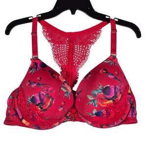 Cacique Red Floral Boost Plunge Womens Bra size 44C